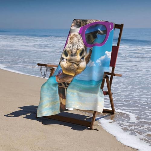 Funny Giraffe Beach Towel Summer Animal Microfiber Sand Free Towels for Adult Kids Quick Dry Ultra Absorbent Soft Pool Travel Swim Bath Shower Towel Gifts 52” x 32” - color: Beach Towel25