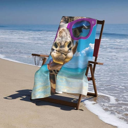 Funny Giraffe Beach Towel Summer Animal Microfiber Sand Free Towels for Adult Kids Quick Dry Ultra Absorbent Soft Pool Travel Swim Bath Shower Towel Gifts 52” x 32” - color: Beach Towel25