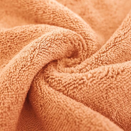 POLYTE 410 GSM Poly Blend Microfiber Quick Dry Bath Towel Set of 6 Pieces | 2-Body Towels, 2-Hand Towels, 2-Wash cloths, Oversize, Lint Free - color: Orange