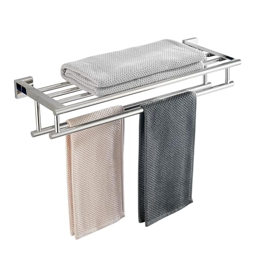 Bathroom Towel Rack 24 Inch Tower Holder with Double Towel Bar Polished Chrome Towel Rack Wall Mounted SUS304 Stainless Steel Hotel Towel Shelf Modern Towel Hanger - color: Polished Chrome, size: 24 Inch/ 60cm