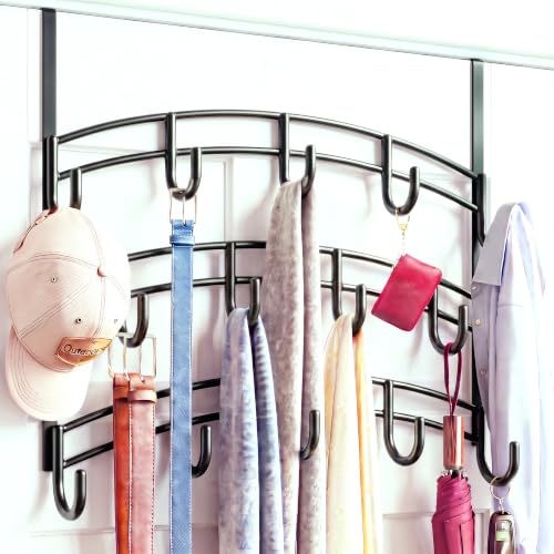LYNK Professional® Home™ Over the Door Hooks - 14 Hook – Over the Door Coat Rack - Over the Door Hanger - Hanging Towels or Clothes - Bathroom, Bedroom, Laundry Room - Lifetime Ltd. Warranty, Black - color: Piano Black, size: 14 Hooks Meridian