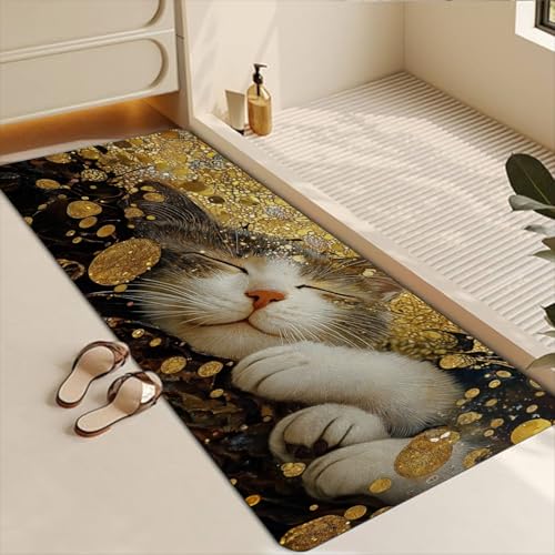 Bathroom Runner Mat Rugs Long,Cute Cat Galaxy Design Diatomite Stone Bath Mat Large Absorbent Diatomaceous Earth Mat Non Slip Fast Dry Shower Mat Bathroom Rugs Floor Mat 16x42in - color: Design17