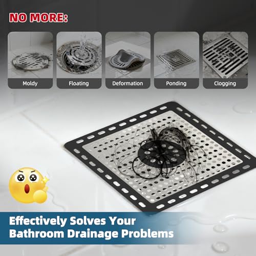Hibbent Upgraded Shower Drain Hair Catcher, Shower Cover for Bathroom Floor 6" Drain, Anti-Clogging Bathtub Strainer, Stainless Steel Kitchen Sink Strainer with Handle, Black - color: 6' Black