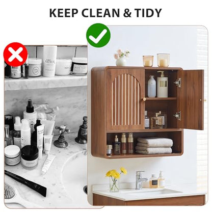 Wall Mounted Storage Cabinet Wood Medicine Cabinet, Over Toilet Organizers | Walnut Over Toilet Storage, Mid-Century Bathroom Wall Cabinet with Adjustable Shelf & Door for Bathroom Laundry Room Kitchen