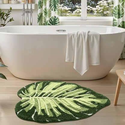 LUMI Cute Bathroom Rug Green Leaf, Absorbent Non Slip Bath Mat, 31.5"x47" | Monstera Plant, Soft Plush Microfiber, Quick Dry, Washable for Shower Floor, Bathroom, Sink Bathtub, Bedroom, Kids Room - color: Ample Monstera-large