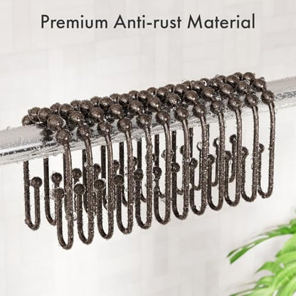 AmazerBath Shower Curtain Hooks Bronze Shower Curtain Rings Rust Proof, Non-Slip Shower Curtain Double Hooks, Smooth Metal Shower Hooks for Shower Curtain Liner Bathroom, 12Pcs Shower Rod Hooks - color: Bronze, style: Modern