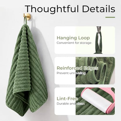 ZVH Hand Towels for Bathroom 6pcs 14X29.5inch,Quick Dry Microfiber,Super Soft,Hand Towels with Hanging Loops for Spa,Kitchen,Hotel (Avocado Green, Set of 6) - color: Avocado Green