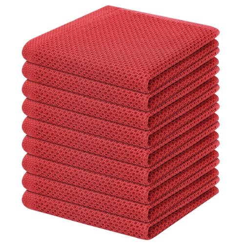 Homaxy 100% Cotton Waffle Weave Kitchen Dish Cloths, 9-Pack, Brick Red | Ultra Soft Absorbent Dish Towels, Quick Drying Dish Rags with Hanging Loop, 12 x 12 Inches - color: Brick Red, size: 12 x 12 - 9 Pack