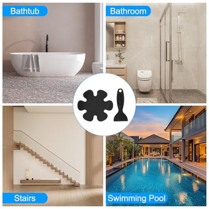 PATIKIL Bathtub Non Slip Stickers 3.9 x 3.9 Inch, 12 Pack Flower Safety Shower Floor Anti Slip Stickers with Adhesive Decals Scraper for Bath Tub Shower Floor Stair, Black