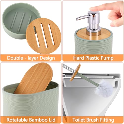 25 PCS Green Bathroom Accessories Set丨Shower Curtain Bathroom Accessory | All-in-One Kit with Shower Curtain,rug,Trash Can,Toothbrush Holder,Toilet BrushSoap Dispenser,Toothbrush Cup,etc for Home - color: Lightgreen