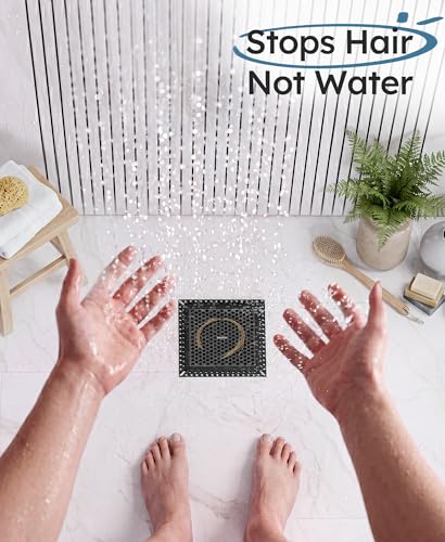 Square Shower Drain Hair Catcher, Anti-Clogging, Black, 4 inch | Fast Drainage, Anti-Slip & Stays in Place, Stainless Steel & TPE Material, Easy Clean Fits Bathroom Hair Catcher for Shower - color: Matte Black, size: 4 inch