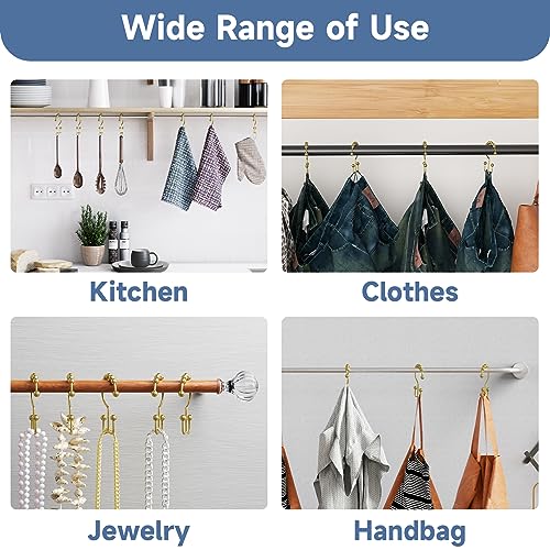 Titanker Gold Shower Curtain Hooks Rings, Rust-Resistant Metal Double Glide Shower Hooks Rings for Bathroom Shower Curtains Rods, Set of 12 Hooks - Light Gold - color: Light Gold, style: Modern