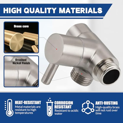 All Metal 2-Way Shower Arm Diverter Valve, G1/2 Solid Brass Shower Splitter for Handheld and Fixed Showerhead – Universal Bathroom Diverter Replacement Part Brushed Nickel - color: Nickle