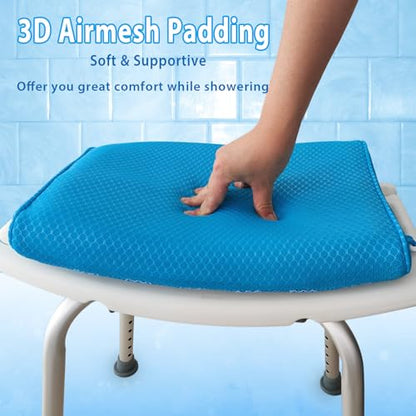 AEROiVi Shower Seat Cushion Non-Slip Silicone Bottom 3D Mesh Washable Blue | Soft Shower Chair Cushion for Benches Quick Drying Washable Mat 3D Mesh Pad with Hook Design Elderly Handicap Disabled - size: Blue