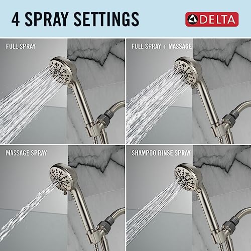 DELTA FAUCET -faucet 4-Spray Handheld Shower Head, Brushed Nickel Shower Head with Hose, Showerheads & Handheld Shower, Shower Head, Detachable Shower Head 1.75 GPM, Brushed Nickel 75413SN, Stainless - color: Stainless