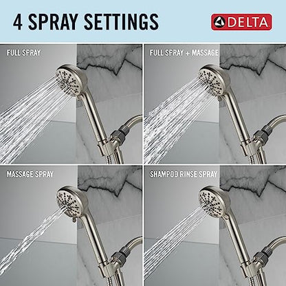 Delta Faucet 4-Spray Handheld Shower Head, Brushed Nickel Shower Head with Hose, Showerheads & Handheld Showers, Handheld Shower Heads, Detachable Shower Head 2.5 GPM, Brushed Nickel 75413DSN - color: Stainless