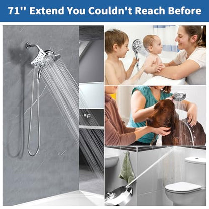 GRICH Shower Hose Extra Long: 71 Inch Metal Cord High-Density Anti-Leak Stainless Steel Shower Head Hose Replacement, Ultra-Flexible & Durable Bathroom Pipe with Solid Brass Insert & Nut, Chrome - color: Chrome