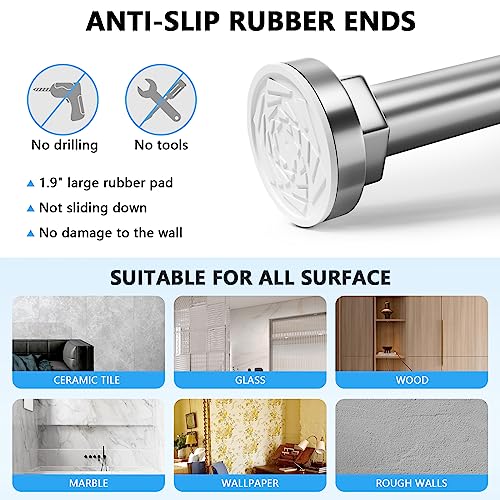 Shower Curtain Rod 27-79 Inches, Adjustable Tension Shower Rod No Drilling, No Slip, Spring Tension Curtain Rod for Bathroom Kitchen Closet Windows - Silver - color: Silver