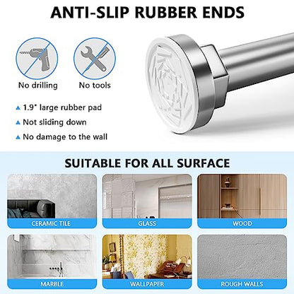 Shower Curtain Rod 27-79 Inches, Adjustable Tension Shower Rod No Drilling, No Slip, Spring Tension Curtain Rod for Bathroom Kitchen Closet Windows - Silver - color: Silver