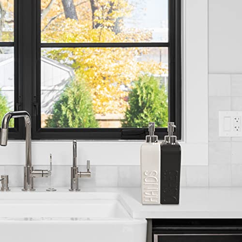 Soap Dispenser Set with Funnel, Non-Slip Silicone Pads, 2 Pack Ceramic Refillable Dish Soap and Hand Soap Dispenser for Kitchen, Bathroom, Matte Black and White - color: White & Black