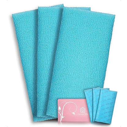 Exfoliating Washcloth Back Scrubber, Blue, 3 Pack | Japanese Beauty Washcloth, Back Scrubber for Daily Use, Textured Poly Nylon Body, Smoother-Looking Skin, Quick-Dry - style: Blue x 3