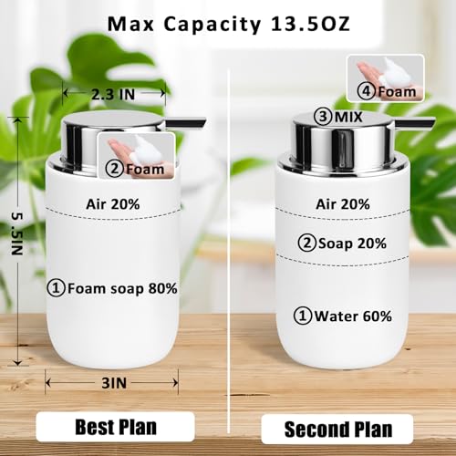 Soap Foaming Dispenser Ceramic with Easy-to-Press Pump Hand Foam Dispenser for Shampoo Bathroom Countertop 13.5 oz - color: Foam-silverwhite