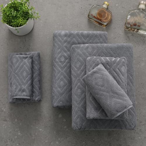Smuge 18-Piece Bath Towel Set, Include 6 Bath Towel Sheets, 6 Hand Towels and 6 Washcloths - Highly Absorbent Quick Dry 100% Microfiber,Ultra Soft Bathroom Towel Set (Dark Gray) - color: Dark Gray, size: 18 Pcs Bath Towel Set