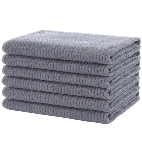 6 Pcs Microfiber Bath Towels Set 28" x 60" Large Quick Dry Gray Bath Towel Lightweight Soft Absorbent Bathroom Sheets Grey Waffle Coral Fleece Towel for Adult Body Pool Gym Spa Beach