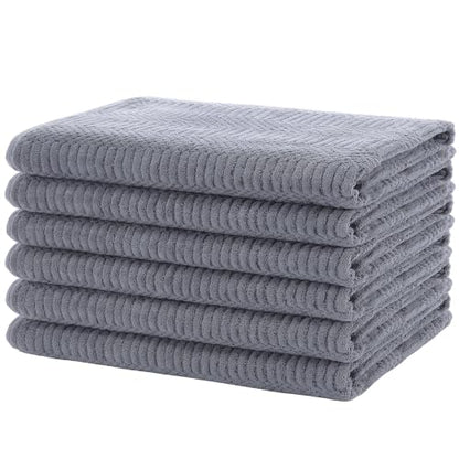 6 Pcs Microfiber Bath Towels Set 28" x 60" Large Quick Dry Gray Bath Towel Lightweight Soft Absorbent Bathroom Sheets Grey Waffle Coral Fleece Towel for Adult Body Pool Gym Spa Beach