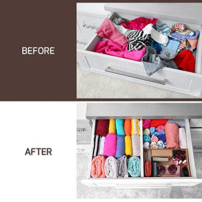 6-Pack Drawer Dividers 2.6-Inch High Dresser Organizer 16 to 22 Inch, White | Bamboo, Spring Loaded, No Tools Needed, Fits Wide Drawers for Socks, Clothes, Utensils, Bedroom, Bathroom, Kitchen, Office - color: White