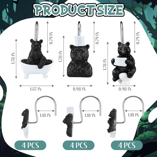 Roowest 12 Pcs Black Bear Shower Curtain Hooks Funny Bear Shower Curtain Hooks Stainless Steel Rust Resistant Rings Hangers for Winter Farmhouse Rustic Bathroom Decor - style: Black Bear