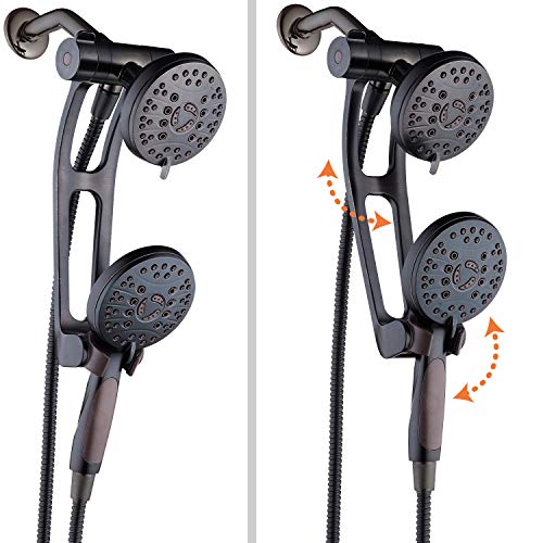High Pressure 48-mode Luxury 3-way Combo with Adjustable Extension Arm – Dual Rain & Handheld Shower Head – Extra Long 6 Foot Stainless Steel Hose – All Oil Rubbed Bronze Finish – Top US Brand - color: Oil Rubbed Bronze