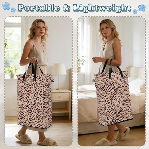 Cheetah Leopard Print Laundry Hamper Dirty Clothes Laundry Basket Bin for Bedroom Bathroom with Handles Slim Tall Collapsible Waterproof Freestanding 48L - color: cheetah Leopard Print