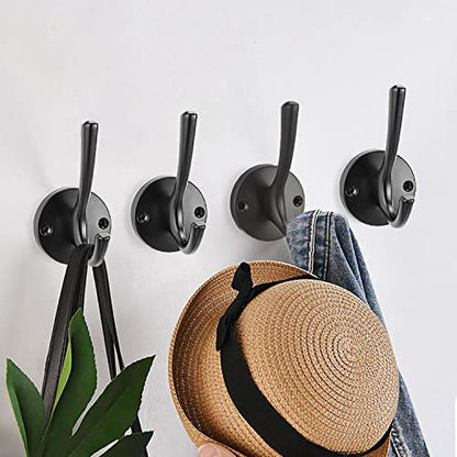 4 Pack Heavy Duty Wall Hooks, Stainless Steel Towel Hooks 55lbs Capacity | Heavy duty stainless steel hooks hold up to 55 lbs. Rust resistant wall mount design for towels, coats, robes and home use. - color: Black