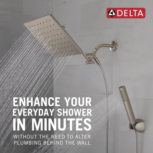 Delta Faucet 10-inch Raincan Shower Head and Hand Held Shower Combo, Brushed Nickel Square Shower Head, Rainfall Shower Head, Hand Shower, 1.75 GPM Flow Rate, Spotshield Brushed Nickel 75527-SN - color: Stainless