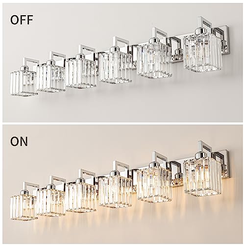Modern Bathroom Vanity Light 6-Lights Chrome Crystal Wall Lamp Bathroom Modern Crystal Vanity Lighting - color: Chrome Crooked, size: 6-Light