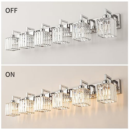 Modern Bathroom Vanity Light 6-Lights Chrome Crystal Wall Lamp Bathroom Modern Crystal Vanity Lighting - color: Chrome Crooked, size: 6-Light