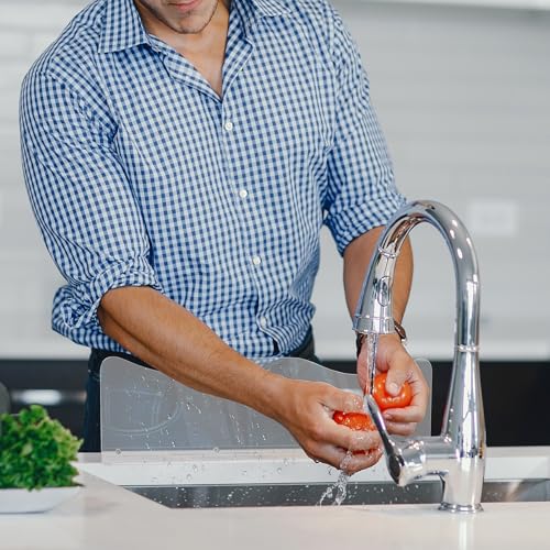 Beautyflier Splash Guard for Kitchen Sink Area Placed, Premium Kitchen Sink Water Splash Guard Behind the Sink/Behind Faucet, for Kitchen, Island and Bathroom, 16.75 Inches, Bottom Leak-Proof