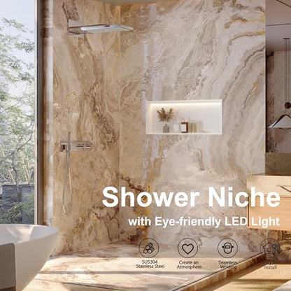 Qeke 30" X 12" Stainless Steel Shower Niche w/ 3 CCT Dimmable Light, White | No Tile Needed Wall Niche, Recessed Niche w/ Light(3000K/4000K/6000K), IP66 Waterproof, Space Saving & Durable - color: Matte White, size: 30" X 12"