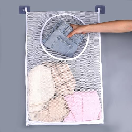 Portable Hanging Laundry Hamper, 28.74 X 18.89 Inches, Over the Door Laundry Basket, Wall Mounted Mesh Laundry Hamper, Large Foldable Laundry Bag for Dirty Clothes Storage, Door, Caravan, Bathroom