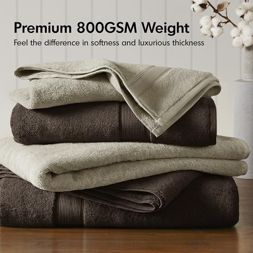 Madison Park 800GSM 100% Cotton Bathroom Bath Towel Set of 8, Beige | Long Staple, Highly Absorbent, Durable Hotel Spa Quality, Quick Dry, Double Stitched Hems, Lint Reducing, OEKO-TEX Certified - color: Beige, size: Multi-Sizes