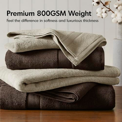 Madison Park 800GSM 100% Cotton Bathroom Bath Towel Set of 8, Beige | Long Staple, Highly Absorbent, Durable Hotel Spa Quality, Quick Dry, Double Stitched Hems, Lint Reducing, OEKO-TEX Certified - color: Beige, size: Multi-Sizes