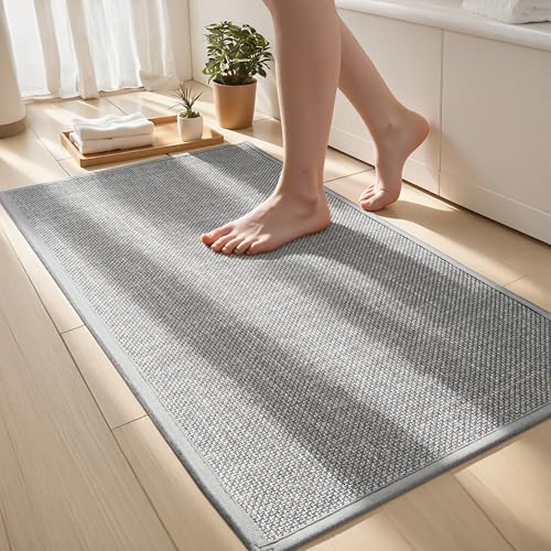 Bathroom Rugs Non Slip Bath Mat, Bathroom Mat Quick Dry | Machine Washable Rugs, Shower Rugs, 17" x 32", Grey Thin Bath Mat Fit Under Door - color: Grey, size: Medium(17"x32")