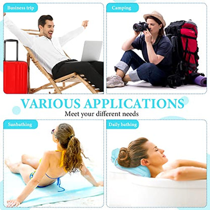Jetec 2 Pcs Inflatable Bath Pillow with Suction Cup Terry Cloth Covered Bath Pillow Shell Shape Bathtub Spa Pillows Comfortable Soft Cushion Neck Support Fits All Pool Bathroom Home Spa Hot Tub(Blue)