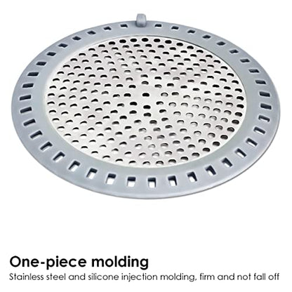 Seatery 2PCS Shower Drain Hair Catcher, Shower Drain Strainer, Stainless Steel with Silicone Edging, 4.75 Inch Diameter - color: Silver
