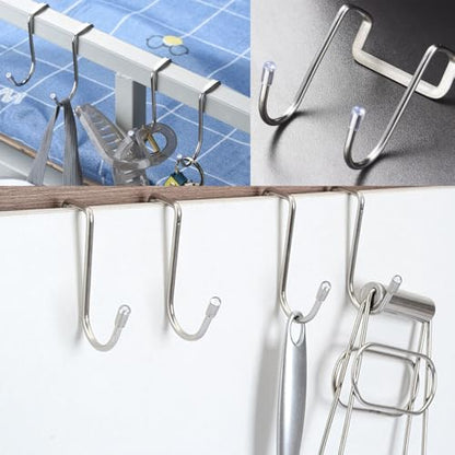 4 Pack Shower Door Hooks Stainless Steel Double Hooks Towel Hook Bathroom Squeegee Holder Over Glass Door Hook for Bathroom Semi-Frameless Sliding Shower Door Soap Saver Bag Pouch