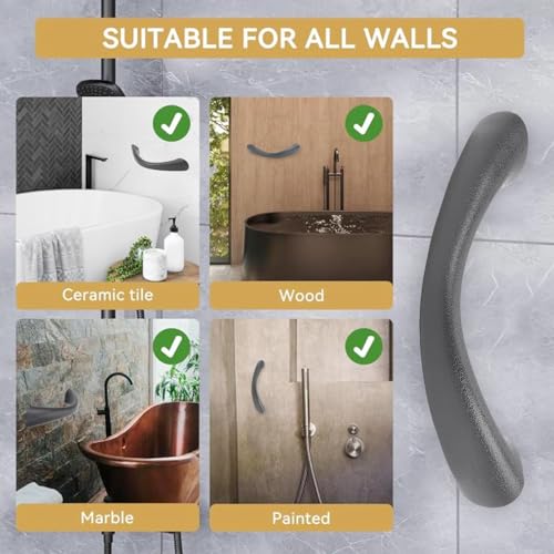 Pssopp Safety Shower Handrail, Secure Wall Mounted Bath Grab Bar with Non Slip Texture for Wet Room Bathroom Safety Support