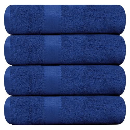 100% Cotton Bath Towels 30x54 Inches, 600 GSM, Soft & Absorbent, Set of 4, Navy Blue - color: Navy, size: Bath Towel Set of 4