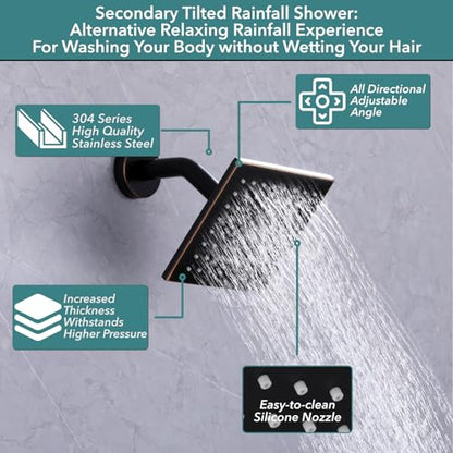 VANFOXLE Shower Faucet Set Oil Rubbed Bronze Modern Shower System | Push Button Diverter, 10 Inch Ceiling Mount Rain Head Increased Thick, 6 Inch Side Head, 2-in-1 Handheld Sprayer - color: Oil Rubbed Bronze, style: 10"+6" Head