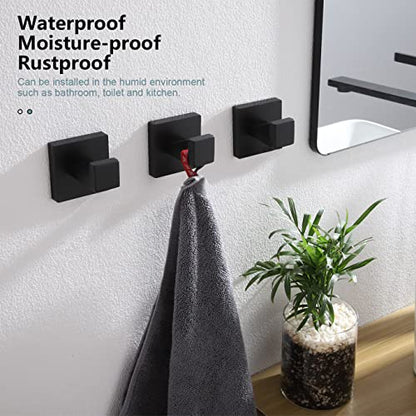 KOKOSIRI Bath Towel Hook Wall Mounted Square Robe Hook Coat Hook Bathroom Kitchen Garage Heavy Duty SUS 304 Stainless Steel 3 Pack Matte Black B1010BK-P3 - color: Matte Black, size: 3 Pack